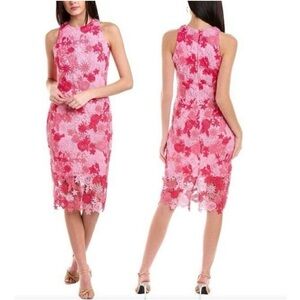 Alexia Admor Pink Floral Midi Dress crochet detail size L